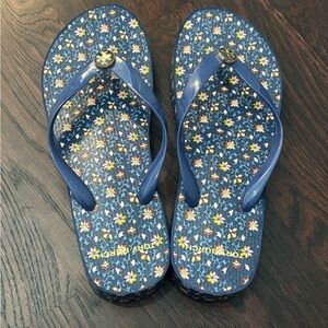 Tory Burch Navy Floral Flip Flops
